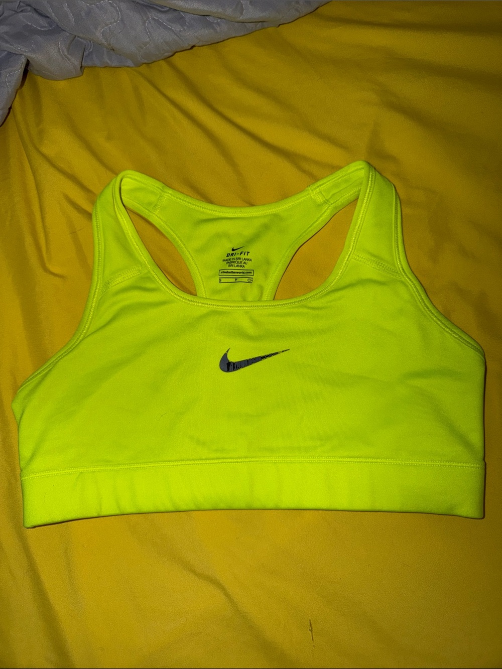 Nike Neon Yellow Dri-FIT Racerback Sports Bra